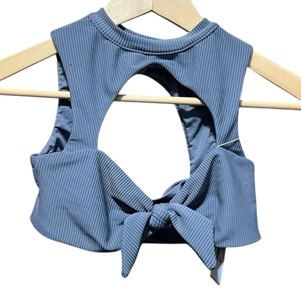 Frankies Bikinis NWT Gray Ronnie‎ Ribbed Neck Tie Top Size Small